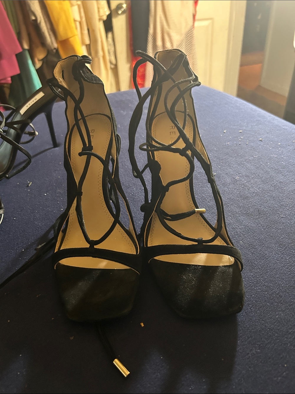 Reiss Black Lace-Up Strappy High Heels